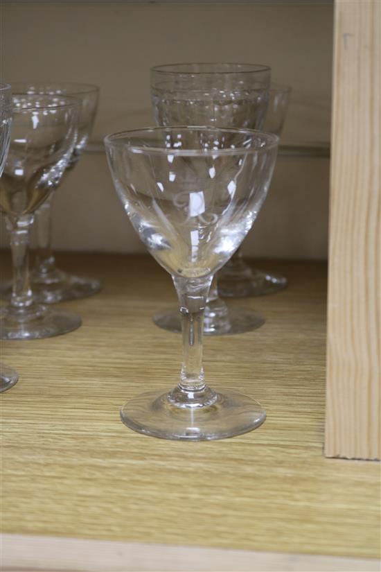 A set of six glasses with R and crown crest and three other glasses